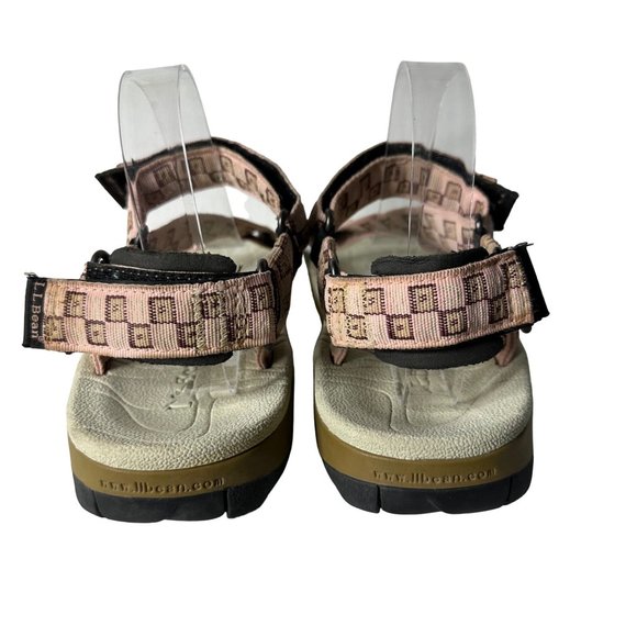 LL Bean Katahdin women's size 8.5M pink tan print strappy 4 point sandal - Picture 3 of 7
